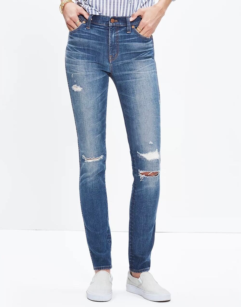 MADEWELL High Riser Distressed Skinny Jeans 25